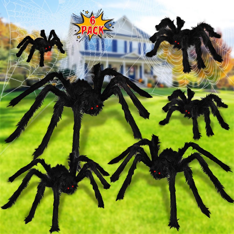 Dreampark Halloween Spider Decorations, 6 Pcs Realistic Hairy Spiders Set, Scary Spider Props for Indoor, Outdoor and Yard Creepy Decor (6 Different Sizes) - Image 3